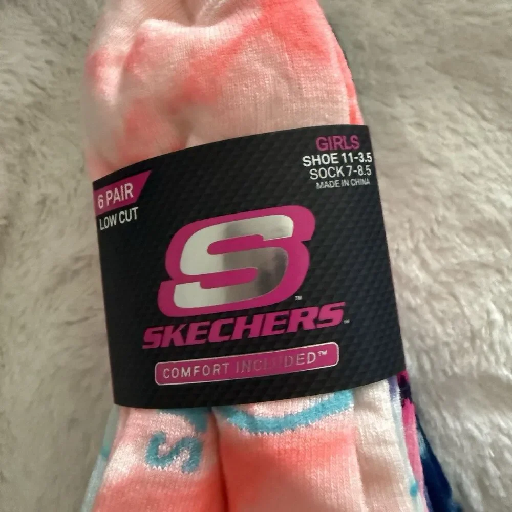 New Skechers 6 Pack Low Cut Socks, Size 7-8.5 Girls Multicolor